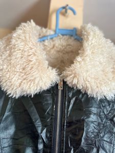 Black Faux Leather Jacket with Fur