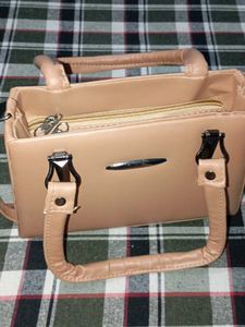 Beige Structured Satchel Bag