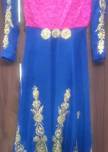 Royal Blue &amp; Hot Pink Embroidered Gown