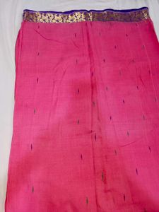 Pink Cotton Saree with Gold Accents