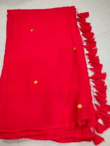 Red Cotton Tassels Saree ❤️