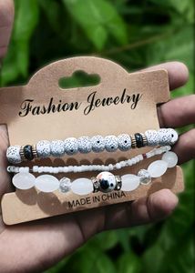 White Beaded Bracelet Set