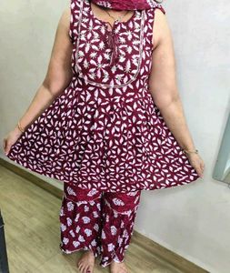 Maroon &amp; White Sharara Set