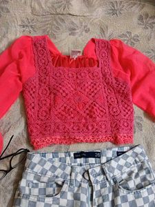 GEORGETTE PINK CROP TOP