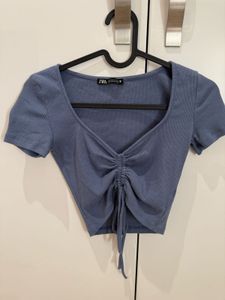 Stylish Blue Ruched Front Top