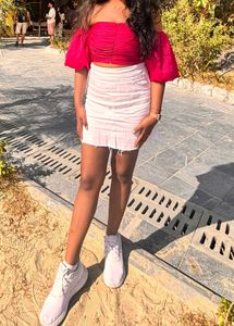 Rose Balloon Sleeves Off Shoulder Top