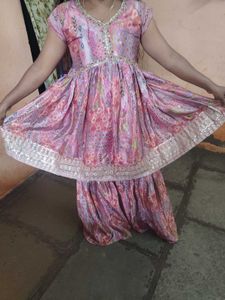 Pink Printed Anarkali Suit Set