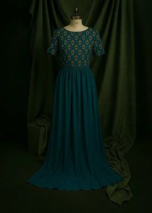 Vintage Teal A-Line Maxi Dress