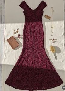 Elegant Lace Burgendy Dress