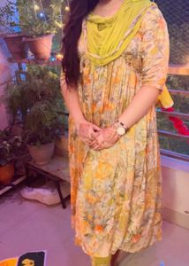 Floral Print Anarkali Dress with Dupatta