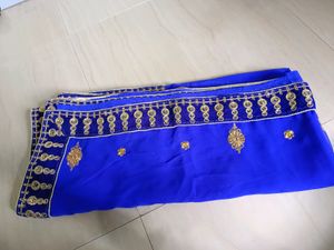 Blue Saree With velvet Golden Border 💙