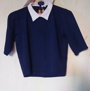 New Nevy Blue Collar T-Shirt Top 🥰