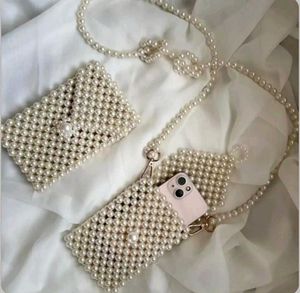 Handmade Pearl Beaded Mobile Bag