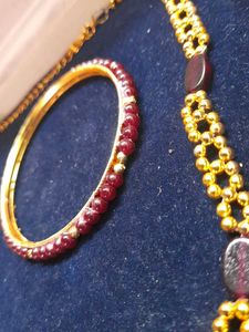 Purple &amp; Gold Beaded Necklace and Bangle Set