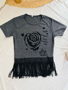 Gray Fringe Graphic Tee