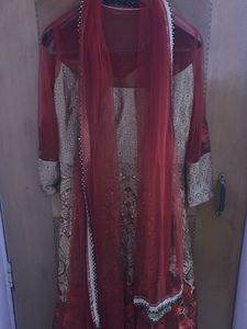 Elegant Gold &amp; Red Anarkali