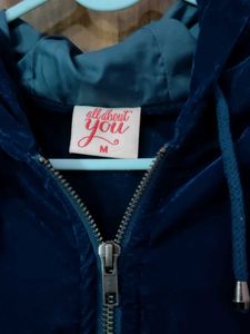 Navy Blue Velvet Zip-Up Hoodie