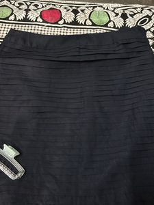 Navy Pleated A-Line Skirt