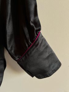 Black Satin Shirt with Purple Detailing