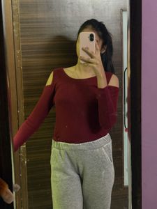Maroon Cold Shoulder Top