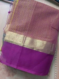 Coral With Rose Saree &amp; Blouse Cloth