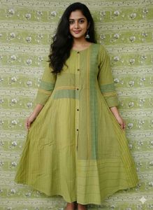 Olive Green Pure Cotton Anarkali Kurti Dress