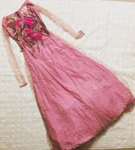 Pink Maxi Gown With Pearl Work