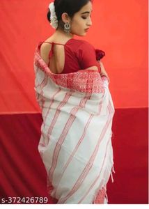 Begumpuri Red White Saree