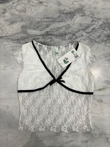 NewMe Lace Trim Top with Bow Detail Size-S