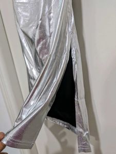 Silver Metallic Mini Dress Slit Sides