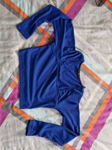 Blue Long Sleeve Crop Top