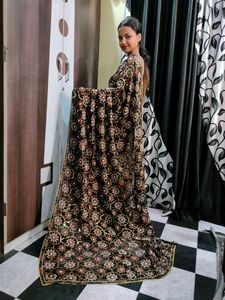 Party Wear Black Full Work Saare