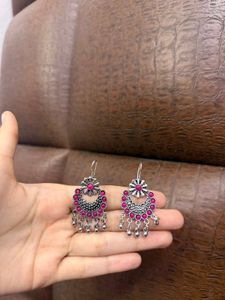 Boho Chic Silver and Pink Jhumka