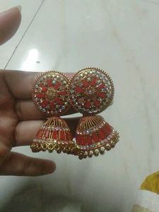 Red & Gold Jhumka Earrings