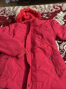 Red quilted long jacket