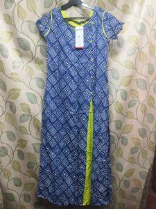 Blue Printed Kurti with Neon Accents