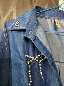 Denim Bow Pearl Shirt