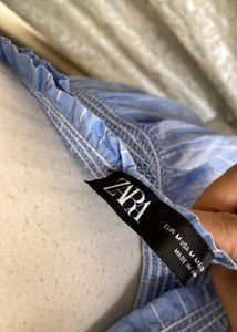 Blue Striped Halter Poplin Mini Dress