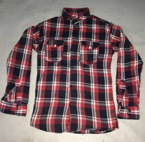 Red &amp; Navy Plaid Flannel - Medium