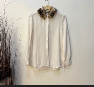 Zara White Blouse with Fur Collar