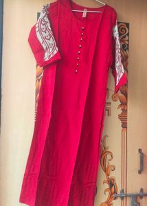 Anouk Women Red Solid Straight Kurta