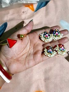 Combo of coral bangle and tanjore earrings