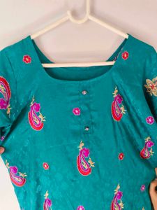 Teal Paisley Embroidered Dress