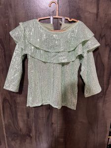 Mint Sequin Ruffle Top