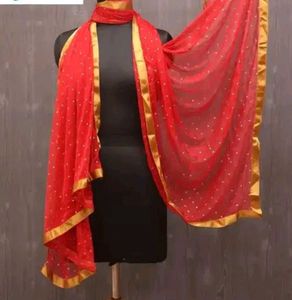 Red & Gold Embellished Dupatta