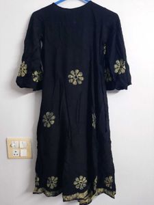 Black Floral Wrap Dress with Yellow Flowers Accent