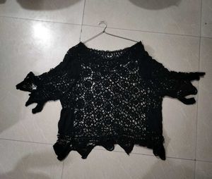 Sheer Cut Out Black Cover Top-Beach Wear