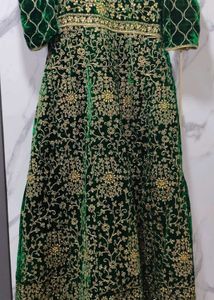 Velvet Bottle Green Color Gown
