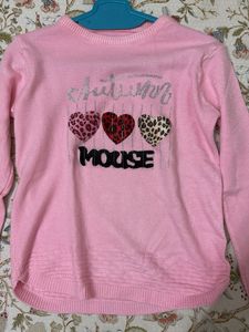 Girls Pink Autumn Moose Sweater