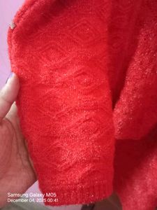 ATTRACTIVE RED KNIT LONG CARDIGAN